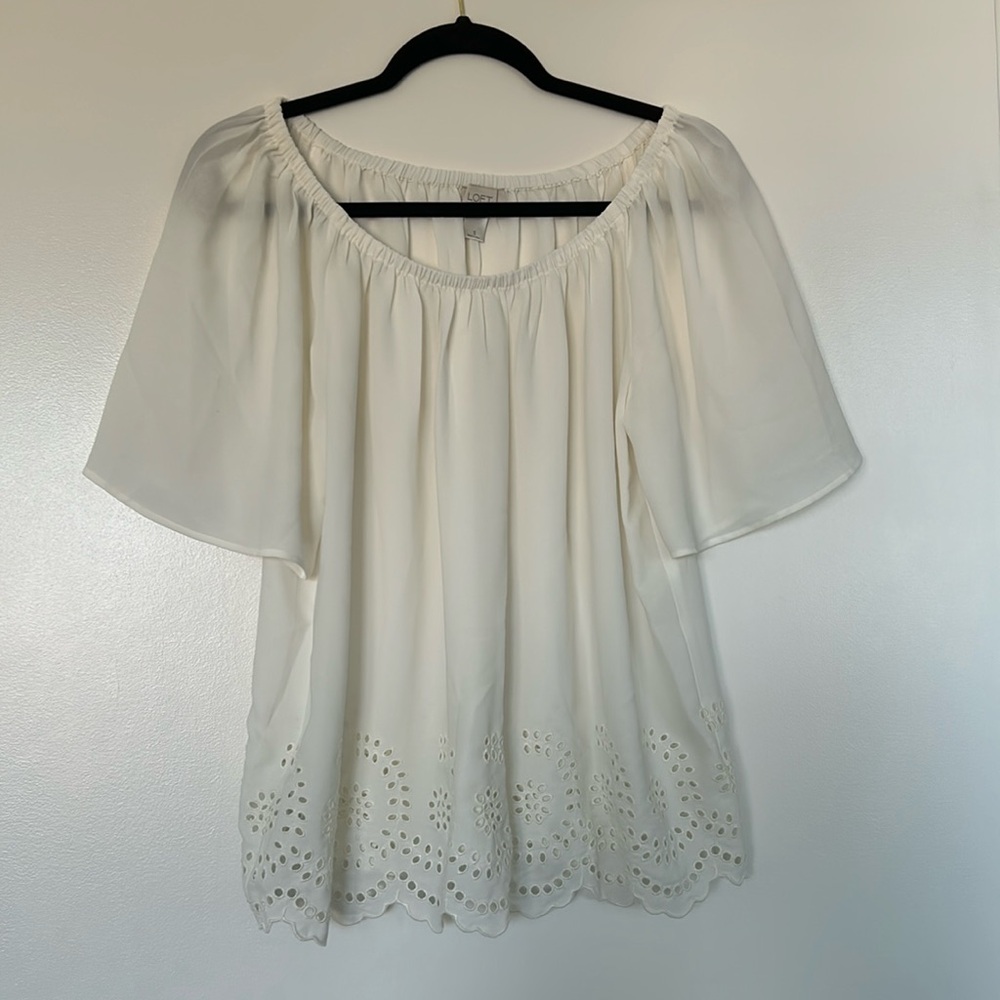 Loft White Off Shoulder Eyelet Top, S, NWOT